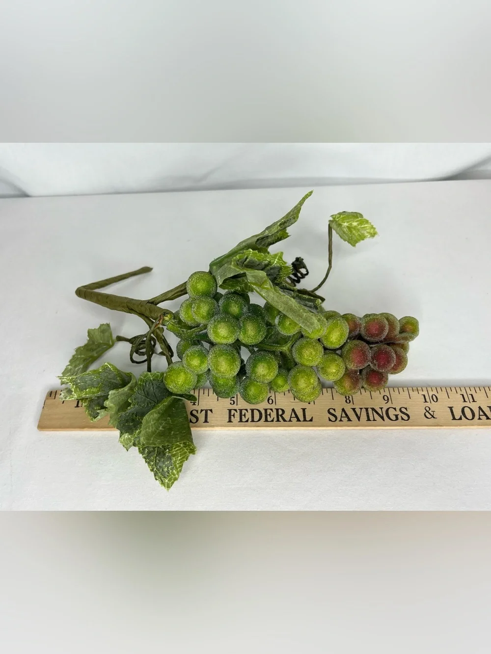 Vintage Frosted Faux Green Grape Stem. 9.5